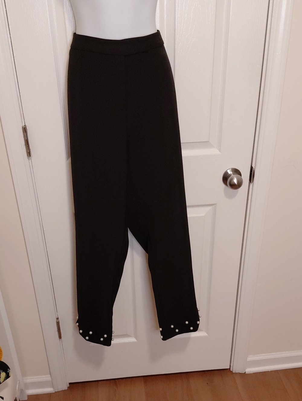 Black Pearl-Trim Ankle Leg Pants
